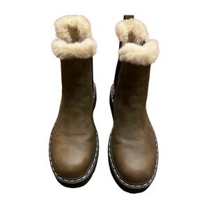 Portland Boot Company Helena Chelsea Boots | Green Faux Fur | Size 6M